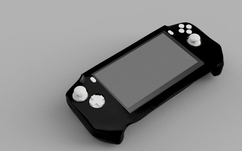 Black Project Hermes handheld with a seven-inch screen, joysticks and white buttons